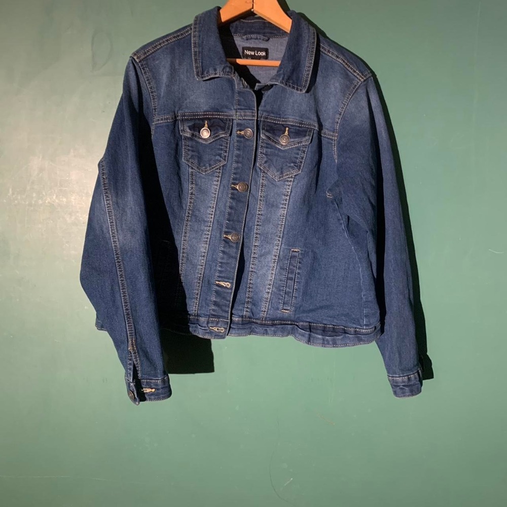 New Look Womens XL Oversized Denim Jacket Blue Stretch Relaxed Fit Retro Hipster